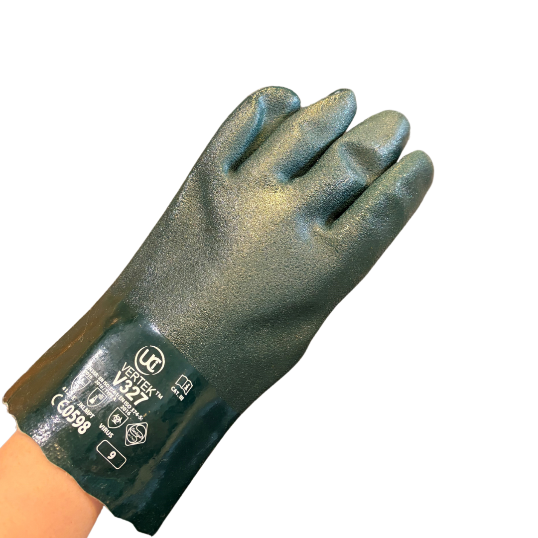 11-Inch Green Double-Dipped PVC Gauntlets – Size 11