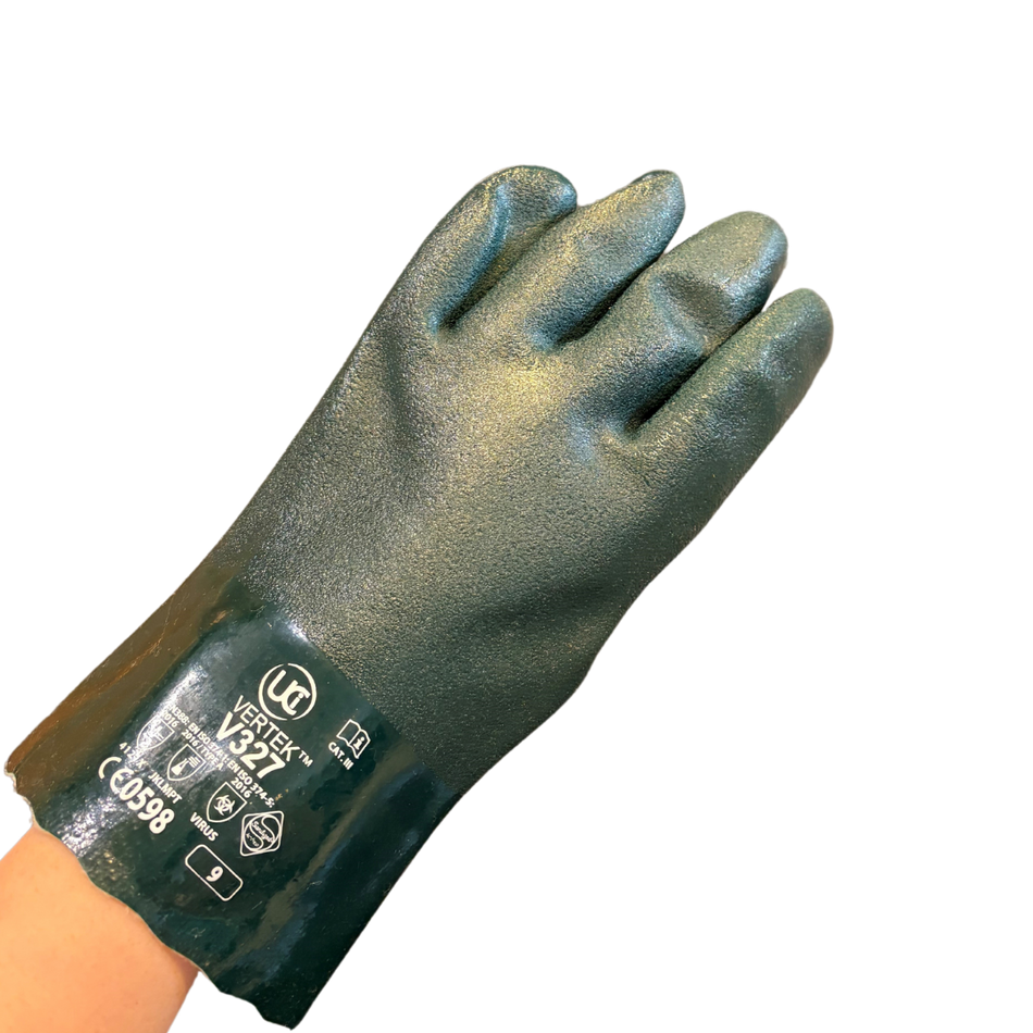 11-Inch Green Double-Dipped PVC Gauntlets – Size 11