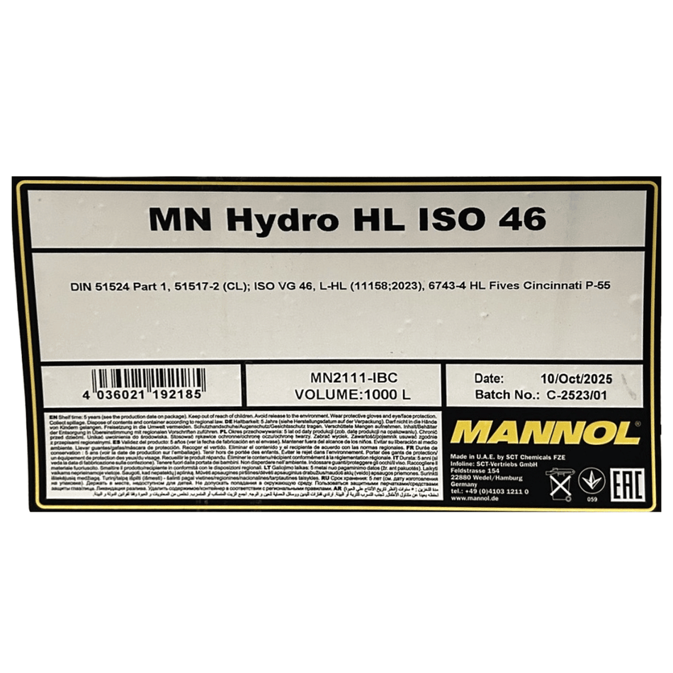 Hy-Lube ISO VG 46 Hydraulic Oil – 1000L IBC