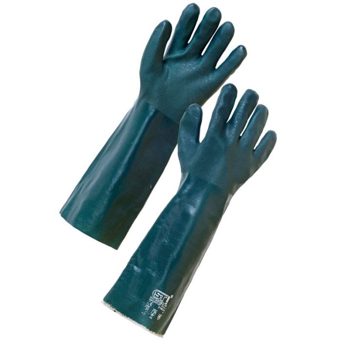 14-Inch Green Double-Dip PVC Gauntlets – Size 9.5