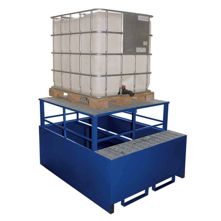 Galvanised Steel Single IBC Spill Pallet with Dispensing Frame | 1125L IBC Bund