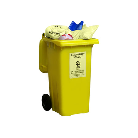 HUG 210 Litre Chemical Emergency Spill Kit | Mobile Chemical Spill Kit with Wheelie Bin