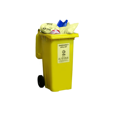 HUG 125 Litre Chemical Emergency Spill Kit | Mobile Chemical Spill Kit with Wheelie Bin