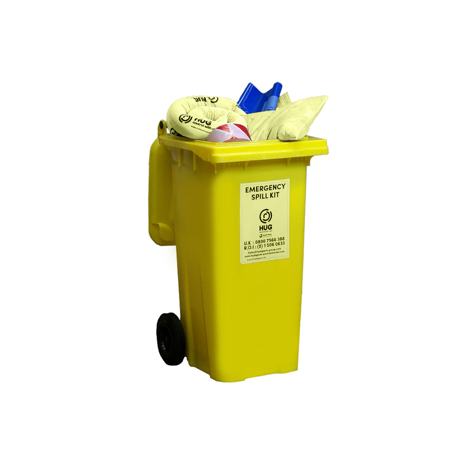 HUG 125 Litre Chemical Emergency Spill Kit | Mobile Chemical Spill Kit with Wheelie Bin
