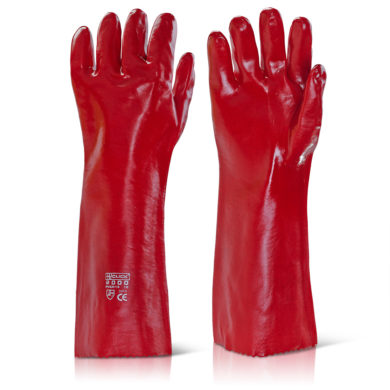 14-Inch Red PVC Chemical-Resistant Gauntlets – Size 9.5