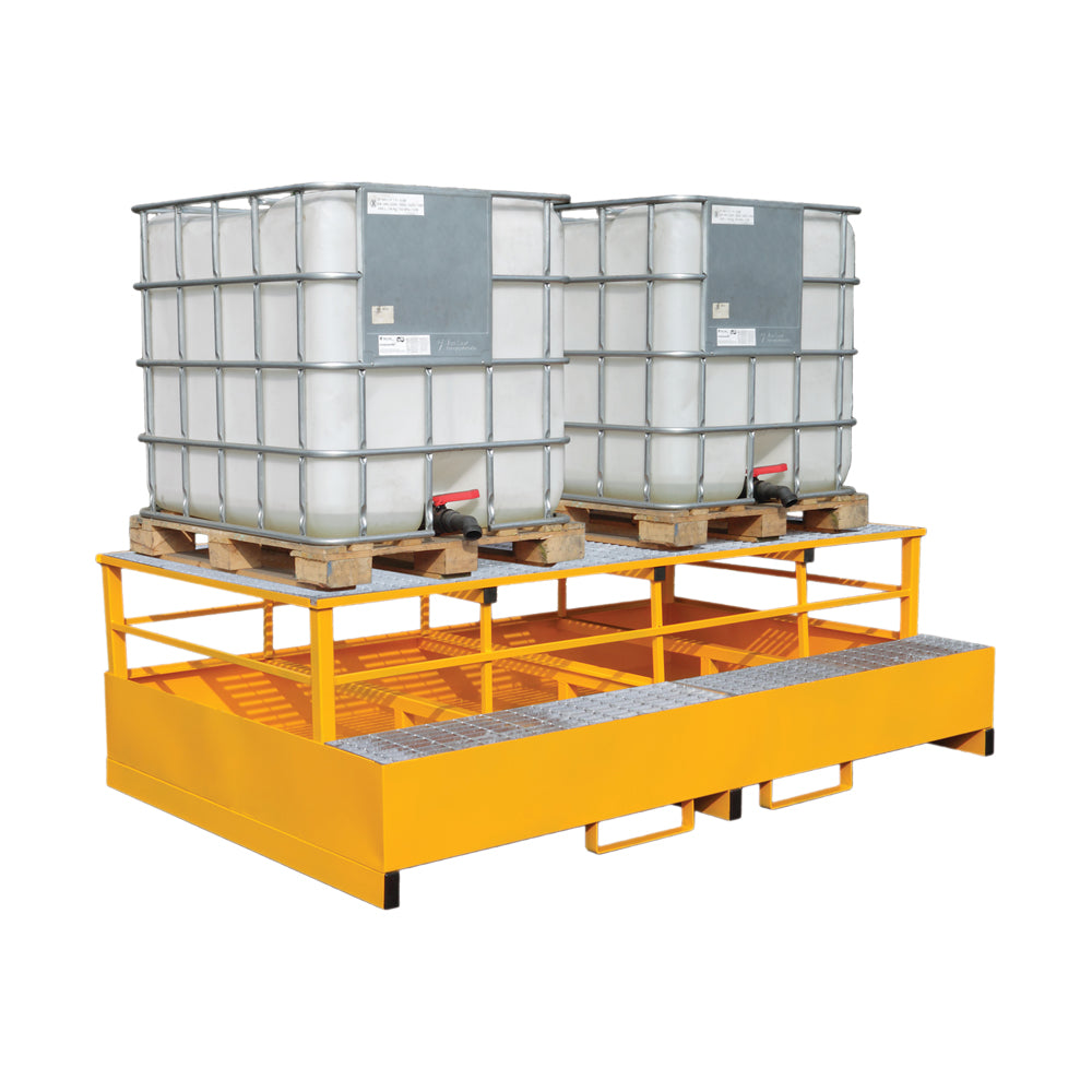Galvanised Steel Double IBC Spill Pallet with Dispensing Frame | 1300L IBC Bund