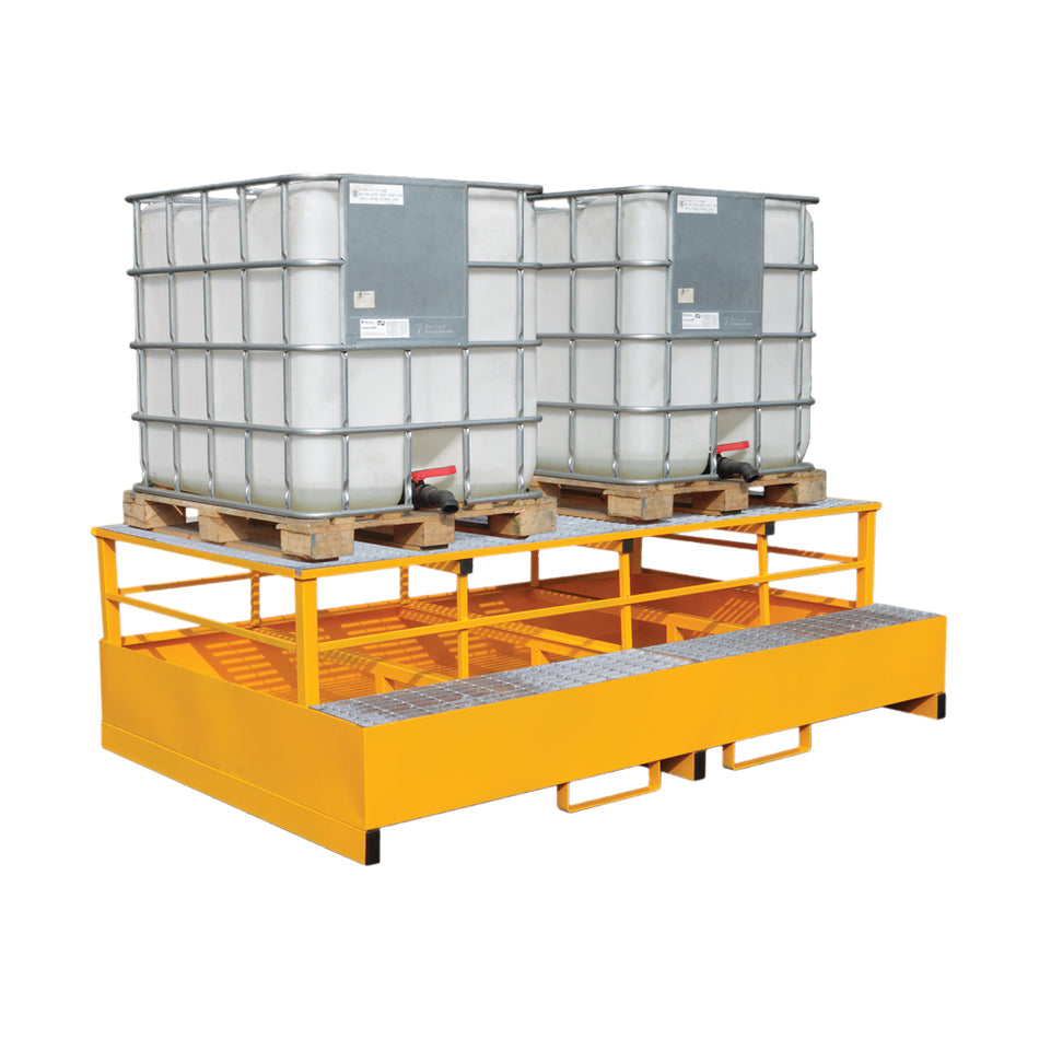 Galvanised Steel Double IBC Spill Pallet with Dispensing Frame | 1300L IBC Bund