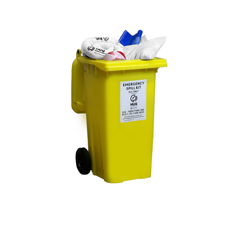 HUG 210 Litre Oil Emergency Spill Kit | Mobile Oil Spill Kit with Wheelie Bin