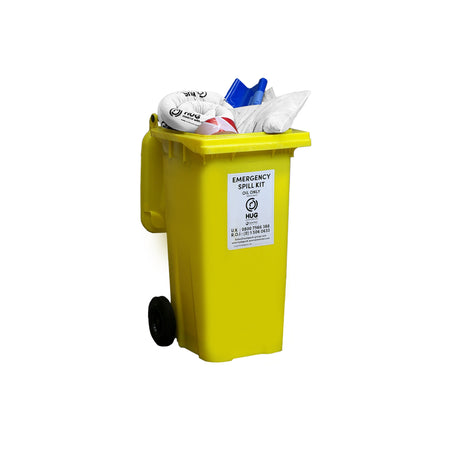 HUG 125 Litre Oil Emergency Spill Kit | Mobile Oil Spill Kit with Wheelie Bin