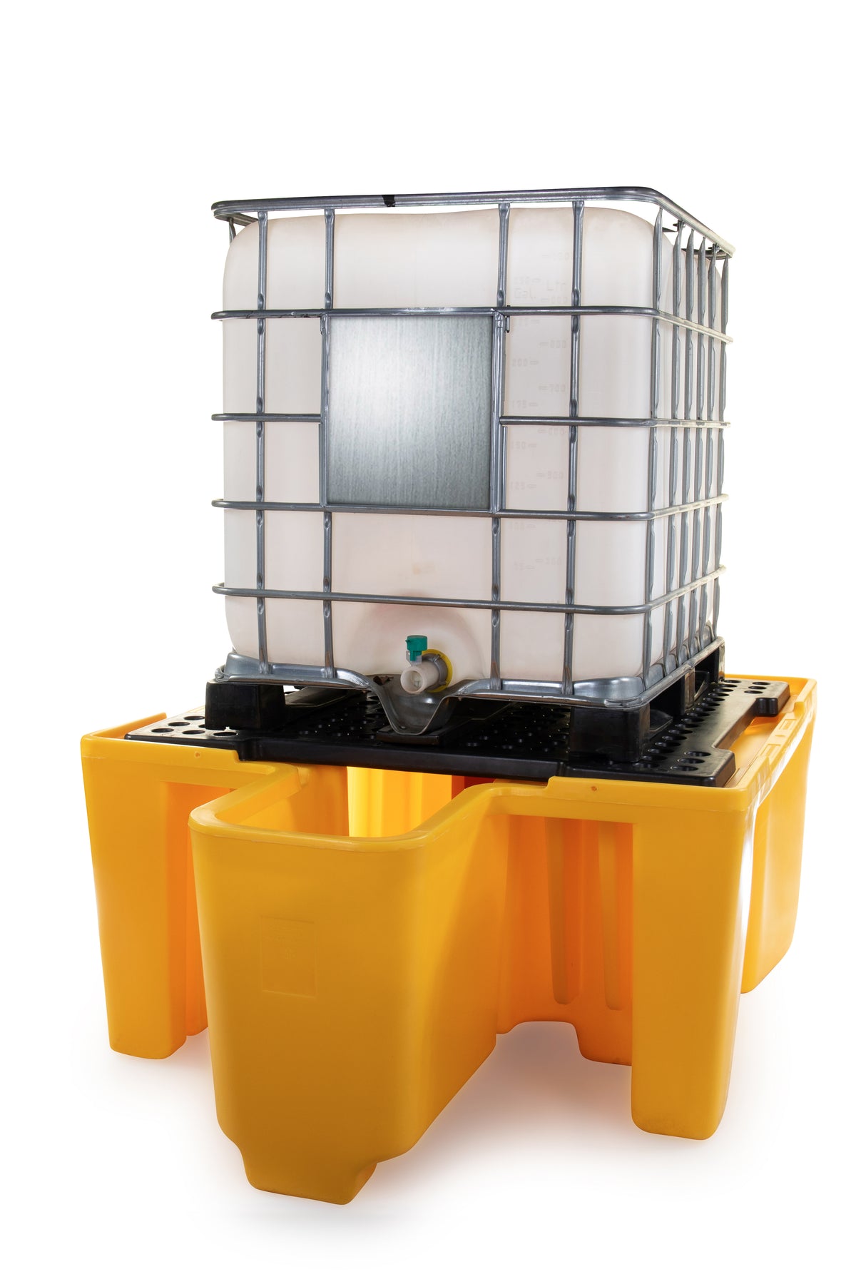 Single IBC Bunded Pallet with Dispensing Area, Post & Grid | 1120L IBC Bund