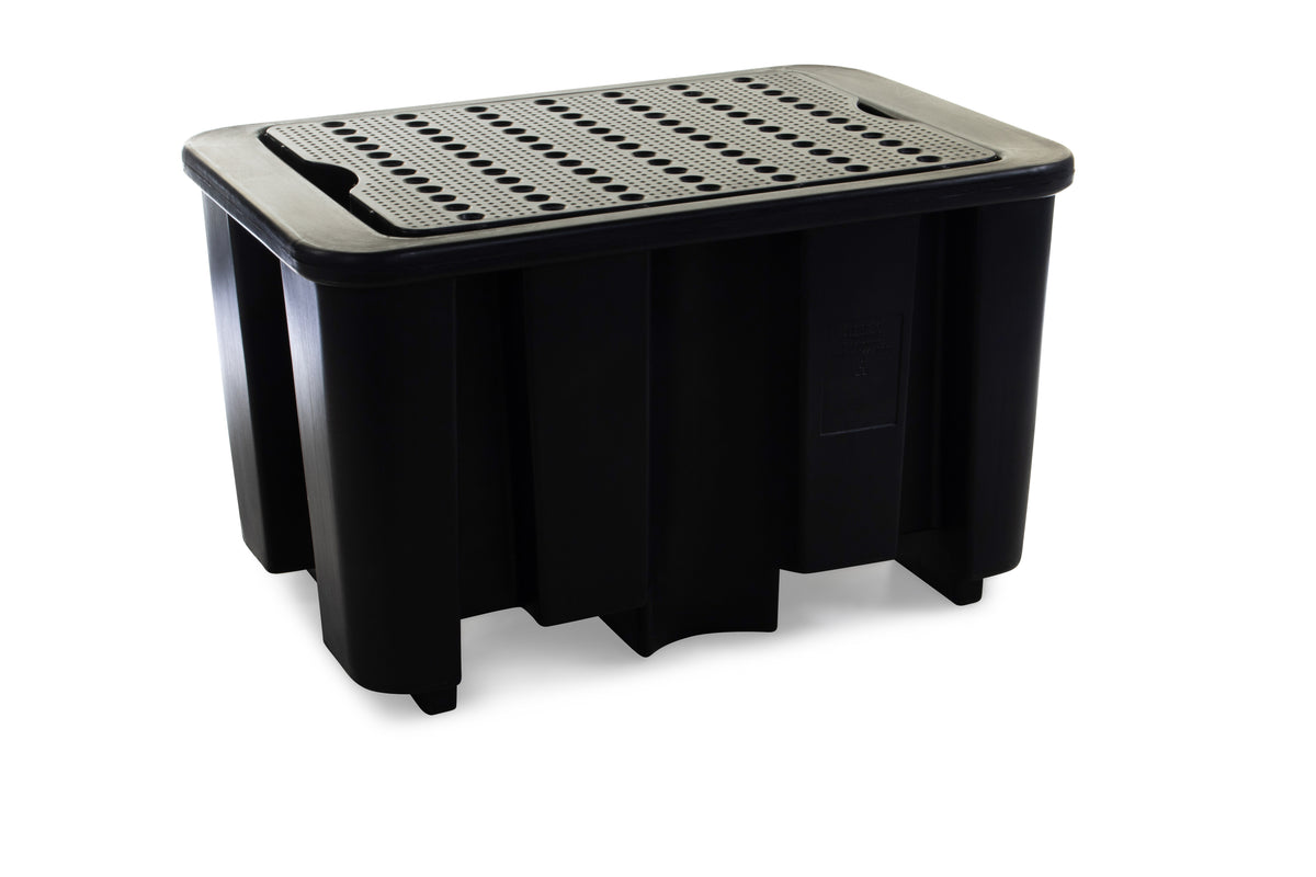 Black Bunded Spill Pallet for 1 x 205L Drum | Polyethylene Drum Spill Containment