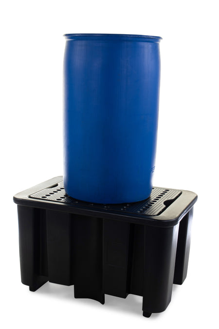 Black Bunded Spill Pallet for 1 x 205L Drum | Polyethylene Drum Spill Containment