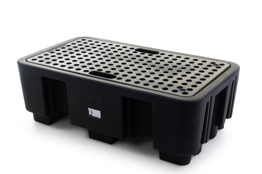 Black Bunded Spill Pallet for 2 x 205L Drums | Polyethylene Drum Spill Containment