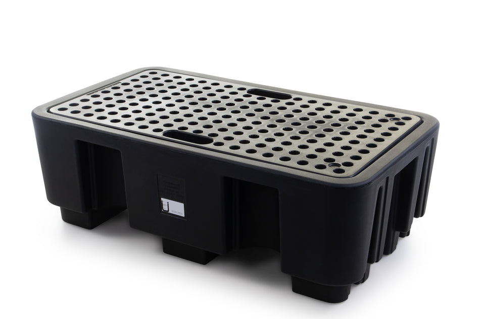 Black Bunded Spill Pallet for 2 x 205L Drums | Polyethylene Drum Spill Containment