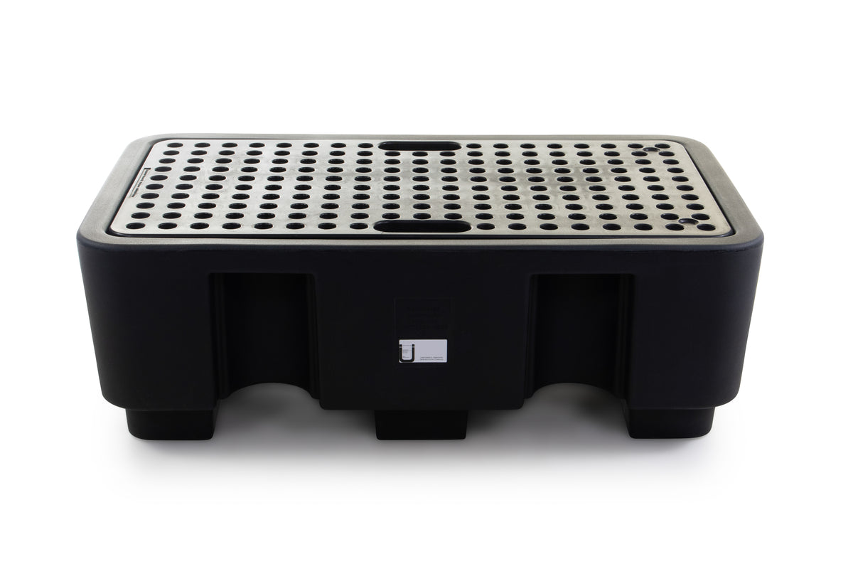 Black Bunded Spill Pallet for 2 x 205L Drums | Polyethylene Drum Spill Containment