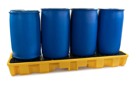 Bunded Spill Pallet for 4 x 205L Drums in a Line | Polyethylene Drum Spill Containment