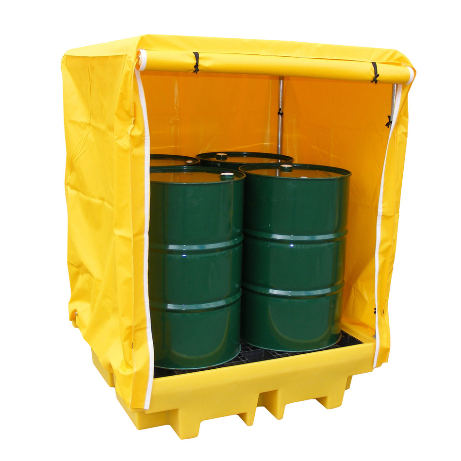Bunded Spill Pallet for 4 x 205L Drums with All Weather Cover | Covered Drum Spill Containment